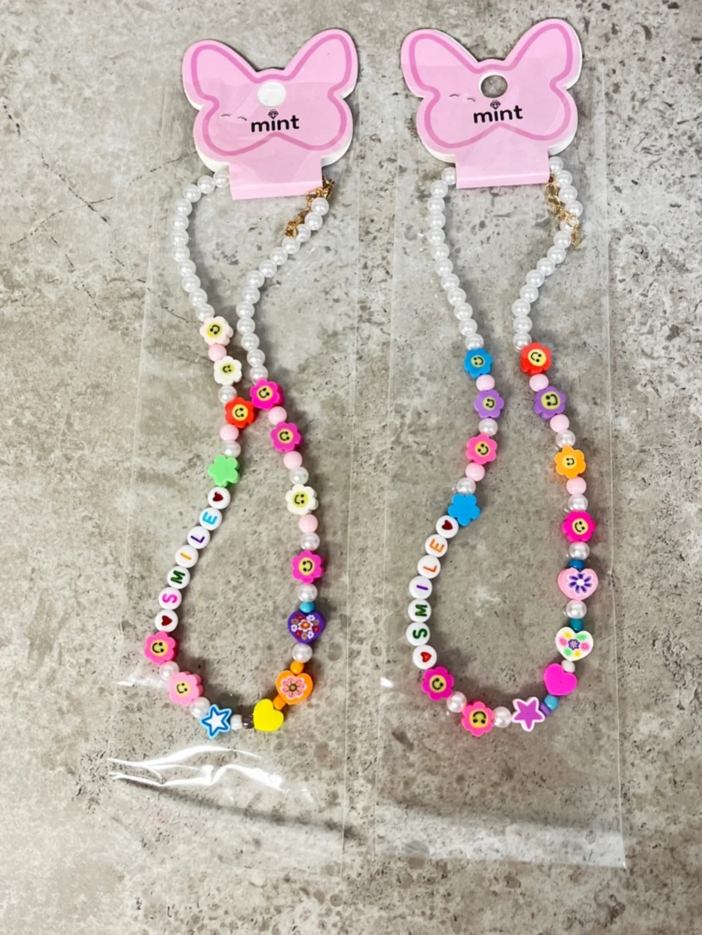 Multicolor Beaded Kids Necklace with Pink Accent NWT, 14” + 2”, Set of 2